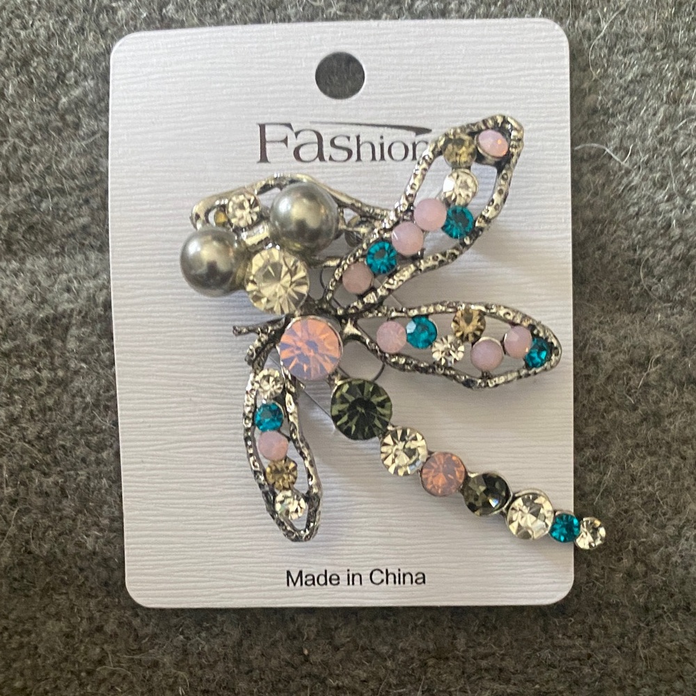 Dragonfly Brooch with Multicolor Crystals